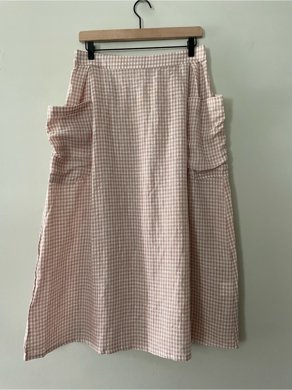 Pink Gingham Maxi Skirt with Side Pockets